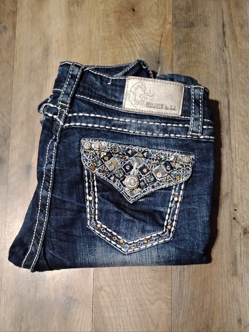 Grace in LA Embellished Boot Cut Jeans Girls Size: 16